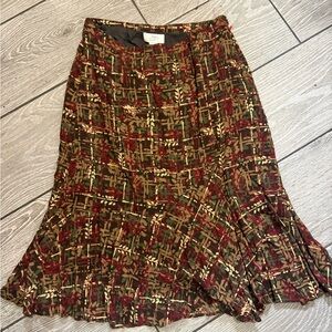 LOFT A-Line Skirt in Red and Green Pattern
